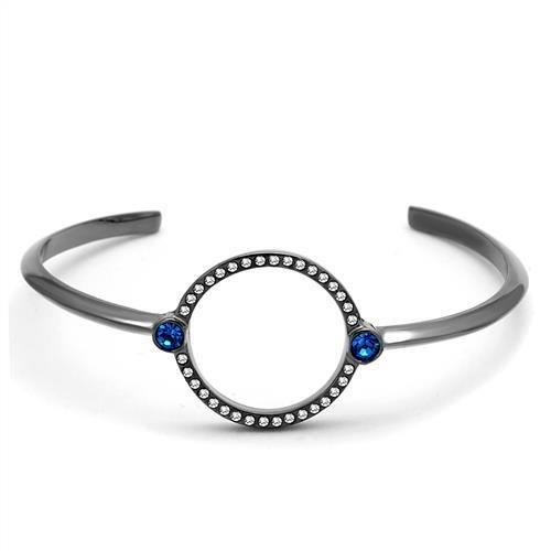 TK2792 - IP Light Black  (IP Gun) Stainless Steel Bangle with Top Grade Crystal  in Capri Blue