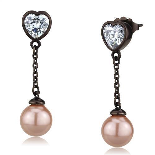 TK2850 - IP Dark Brown (IP coffee) Stainless Steel Earrings with Synthetic Pearl in Light Rose