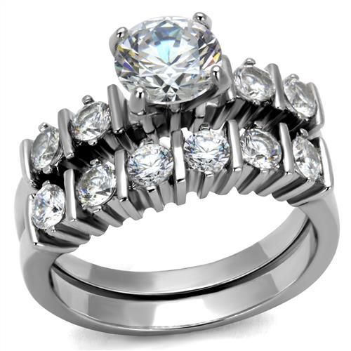 TK2869 - High polished (no plating) Stainless Steel Ring with AAA Grade CZ  in Clear