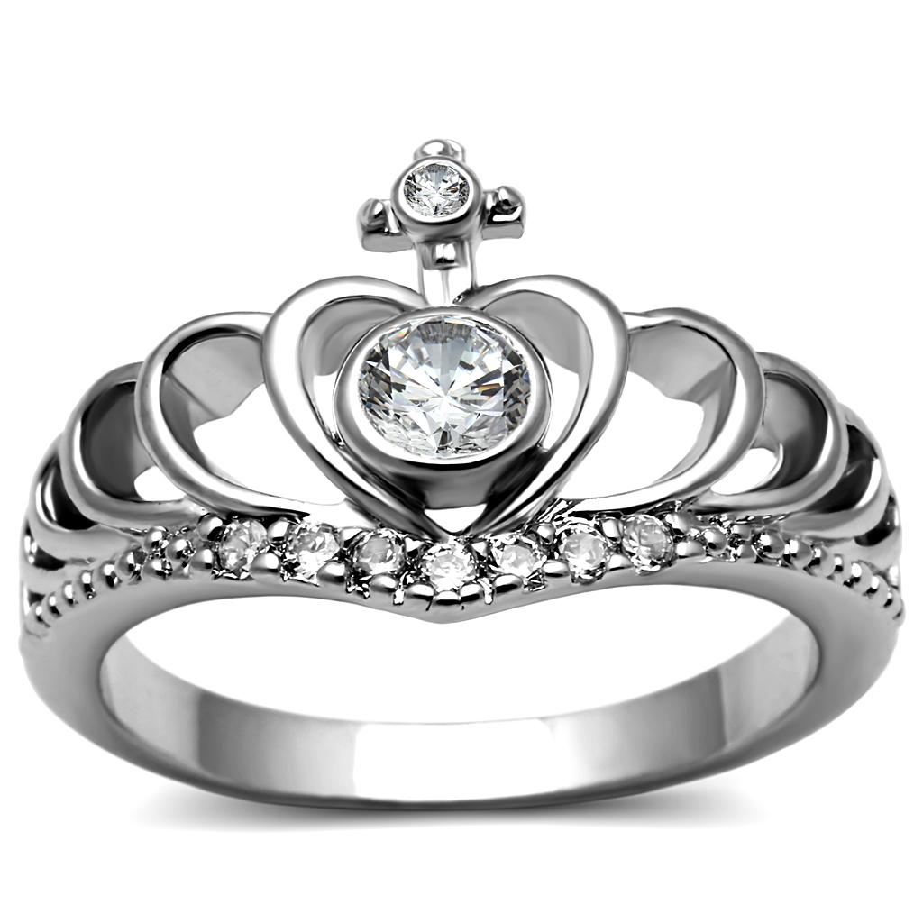 TK2870 - High polished (no plating) Stainless Steel Ring with AAA Grade CZ  in Clear