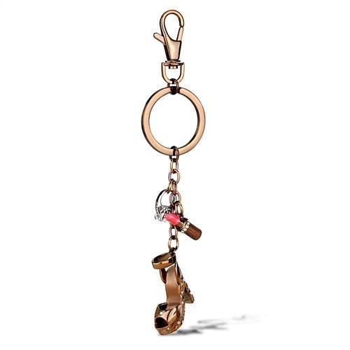 TK2896 - Two Tone IP Light Brown (IP Light coffee) Stainless Steel Key Ring with AAA Grade CZ  in Clear