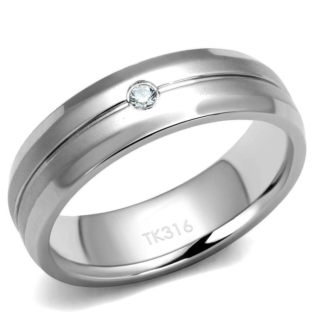 TK2936 - High polished (no plating) Stainless Steel Ring with AAA Grade CZ  in Clear