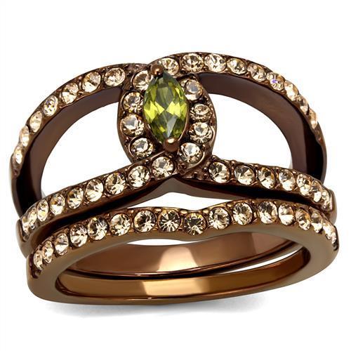 TK2956 - IP Coffee light Stainless Steel Ring with AAA Grade CZ  in Olivine color