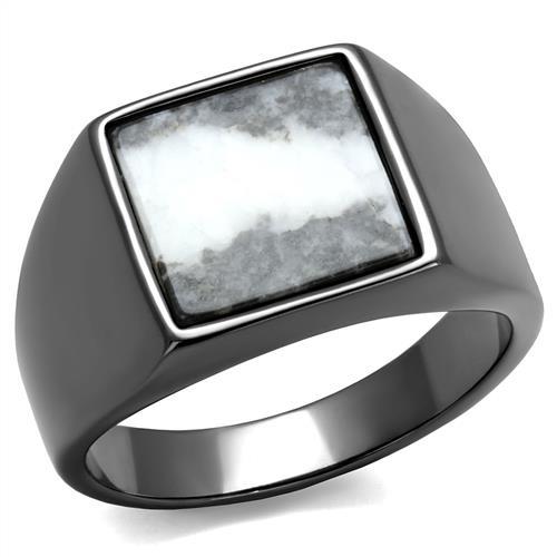 TK3005 - IP Light Black  (IP Gun) Stainless Steel Ring with Semi-Precious Zebra Jasper in Gray