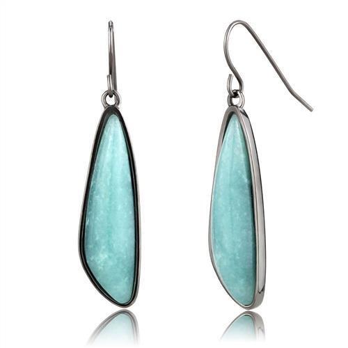 TK3072 - IP Light Black  (IP Gun) Stainless Steel Earrings with Semi-Precious Amazon Stone in Emerald