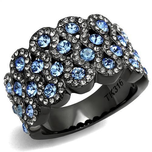 TK3111 - IP Light Black  (IP Gun) Stainless Steel Ring with Top Grade Crystal  in Light Sapphire