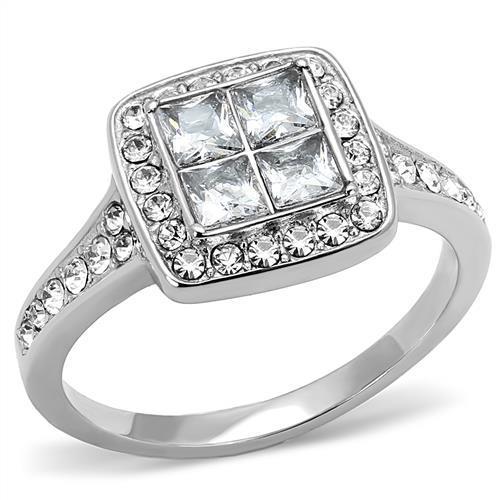 TK3137 - High polished (no plating) Stainless Steel Ring with AAA Grade CZ  in Clear