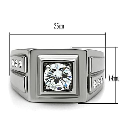 TK313 - High polished (no plating) Stainless Steel Ring with AAA Grade CZ  in Clear