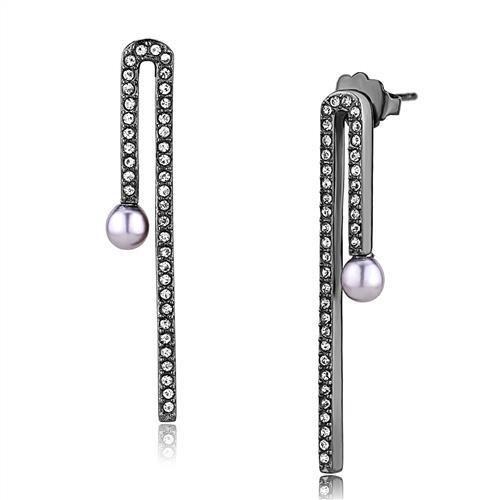 TK3161 - IP Light Black  (IP Gun) Stainless Steel Earrings with Synthetic Pearl in Light Amethyst