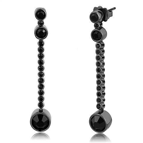 TK3162 - IP Light Black  (IP Gun) Stainless Steel Earrings with Top Grade Crystal  in Jet