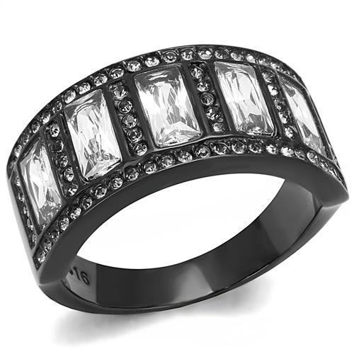 TK3168 - IP Black(Ion Plating) Stainless Steel Ring with AAA Grade CZ  in Clear