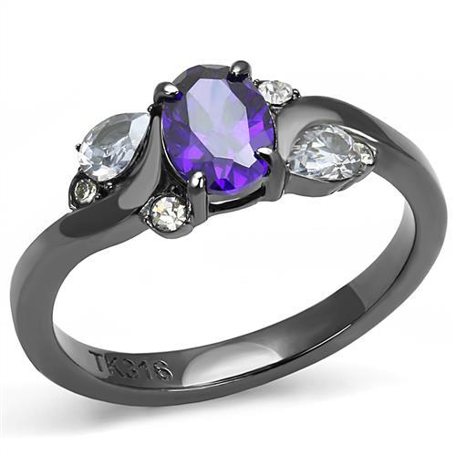 TK3169 - IP Light Black  (IP Gun) Stainless Steel Ring with AAA Grade CZ  in Tanzanite