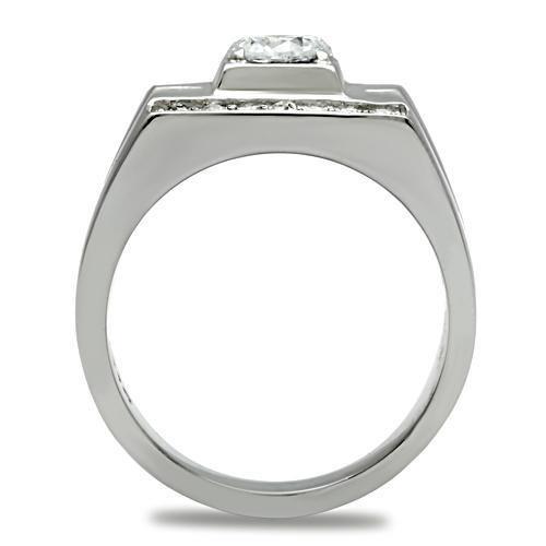 TK316 - High polished (no plating) Stainless Steel Ring with AAA Grade CZ  in Clear