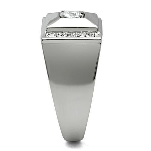 TK317 - High polished (no plating) Stainless Steel Ring with AAA Grade CZ  in Clear