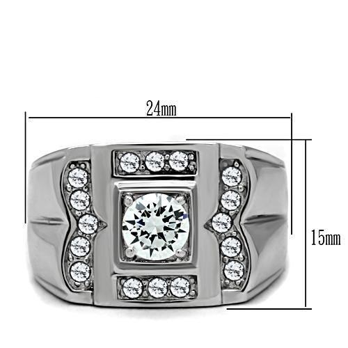 TK318 - High polished (no plating) Stainless Steel Ring with AAA Grade CZ  in Clear