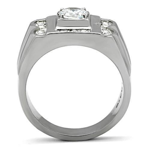 TK318 - High polished (no plating) Stainless Steel Ring with AAA Grade CZ  in Clear