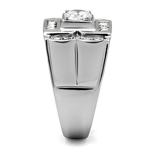 TK318 - High polished (no plating) Stainless Steel Ring with AAA Grade CZ  in Clear