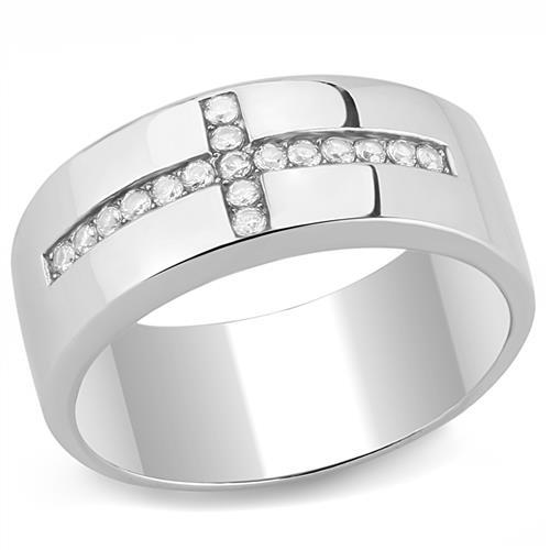 TK3225 - High polished (no plating) Stainless Steel Ring with AAA Grade CZ  in Clear