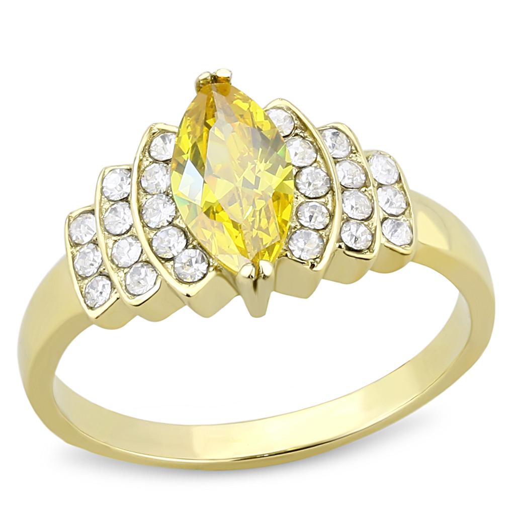 TK3239 - IP Gold(Ion Plating) Stainless Steel Ring with AAA Grade CZ  in Topaz