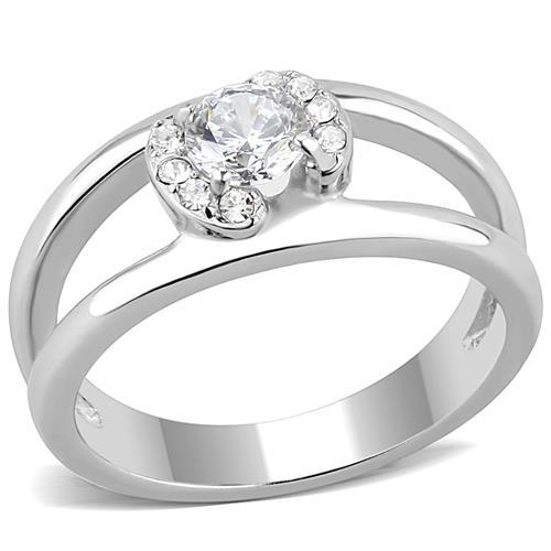 TK3245 - High polished (no plating) Stainless Steel Ring with AAA Grade CZ  in Clear