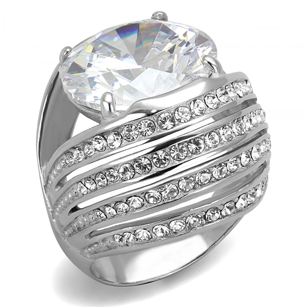 TK3263 - High polished (no plating) Stainless Steel Ring with AAA Grade CZ  in Clear