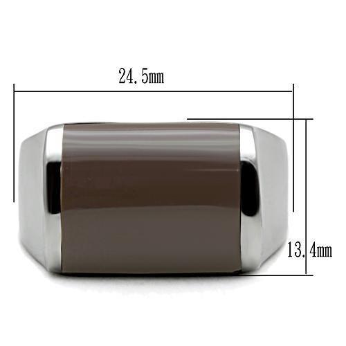 TK327 - High polished (no plating) Stainless Steel Ring with Epoxy  in Brown