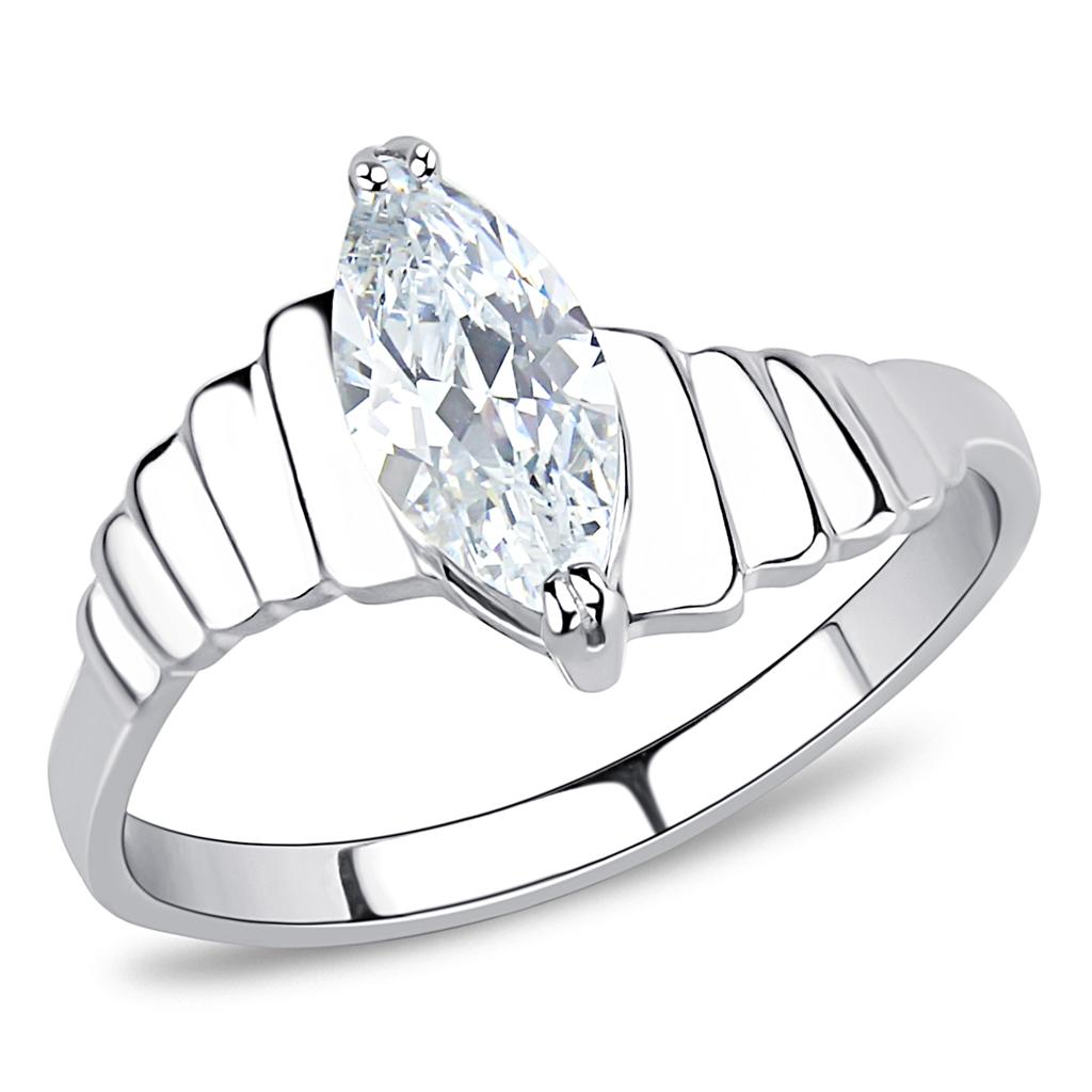 TK3429 - High polished (no plating) Stainless Steel Ring with AAA Grade CZ  in Clear