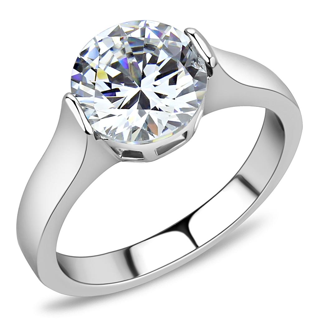 TK3432 - High polished (no plating) Stainless Steel Ring with AAA Grade CZ  in Clear