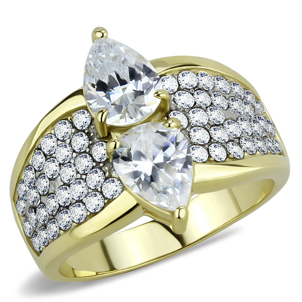 TK3442 - Two-Tone IP Gold (Ion Plating) Stainless Steel Ring with AAA Grade CZ  in Clear