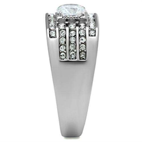 TK351 - High polished (no plating) Stainless Steel Ring with AAA Grade CZ  in Clear