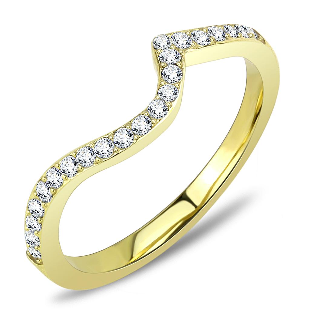 TK3527 - IP Gold(Ion Plating) Stainless Steel Ring with Top Grade Crystal  in Clear