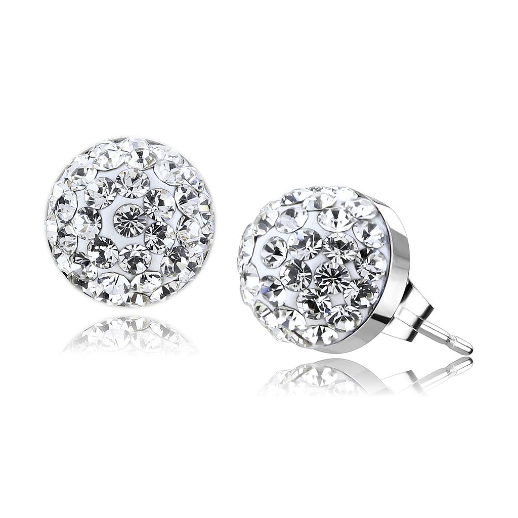 TK3544 - High polished (no plating) Stainless Steel Earrings with Top Grade Crystal  in Clear