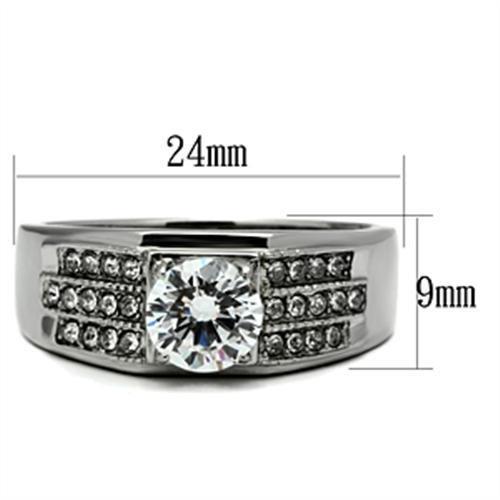 TK354 - High polished (no plating) Stainless Steel Ring with AAA Grade CZ  in Clear