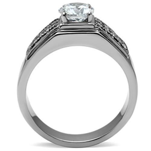 TK354 - High polished (no plating) Stainless Steel Ring with AAA Grade CZ  in Clear