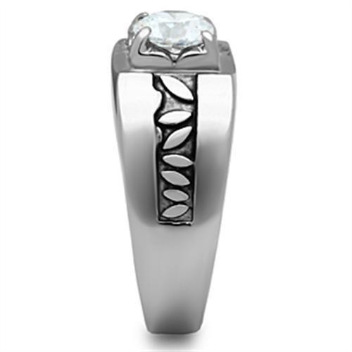 TK356 - High polished (no plating) Stainless Steel Ring with AAA Grade CZ  in Clear