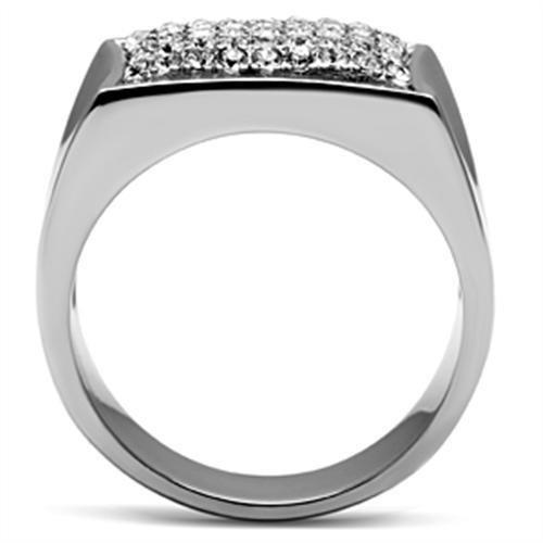 TK357 - High polished (no plating) Stainless Steel Ring with Top Grade Crystal  in Clear