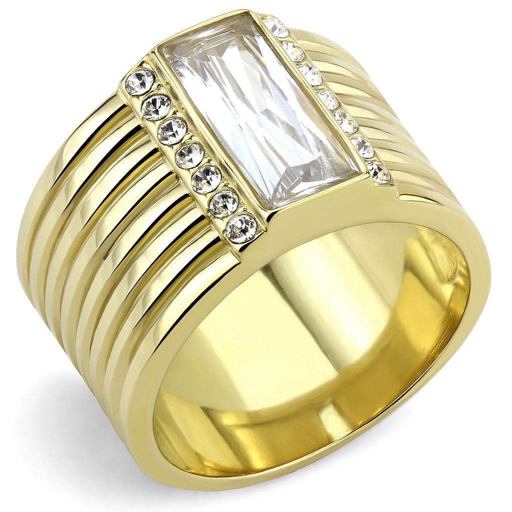 TK3581 - IP Gold(Ion Plating) Stainless Steel Ring with AAA Grade CZ  in Clear