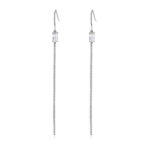 TK3599 - High polished (no plating) Stainless Steel Earrings with AAA Grade CZ  in Clear