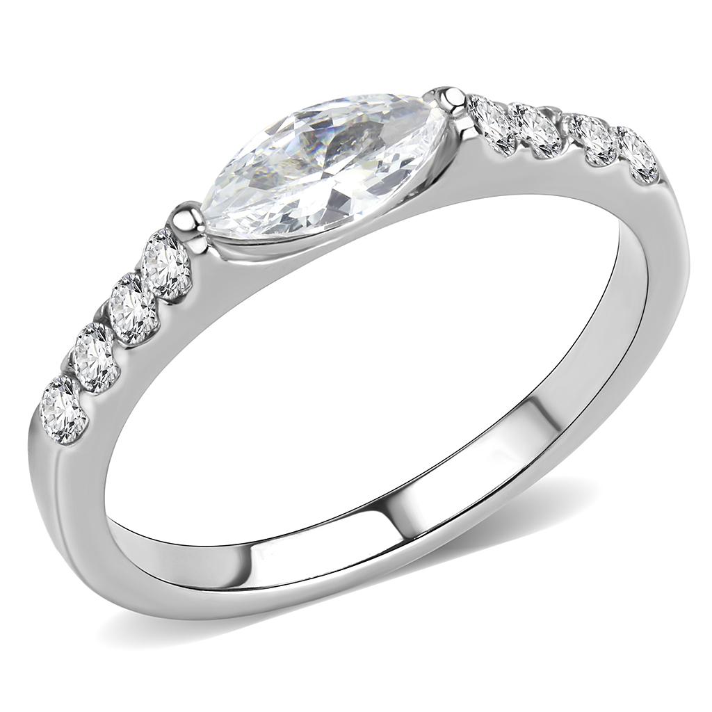 TK3607 - No Plating Stainless Steel Ring with AAA Grade CZ  in Clear