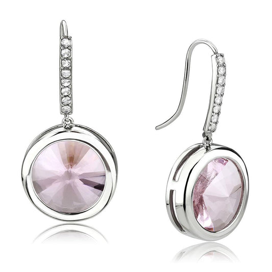 TK3643 - High polished (no plating) Stainless Steel Earrings with Top Grade Crystal  in Light Rose