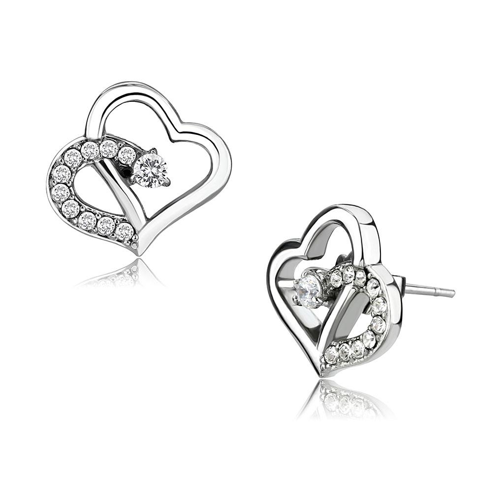 TK3656 - High polished (no plating) Stainless Steel Earrings with AAA Grade CZ  in Clear