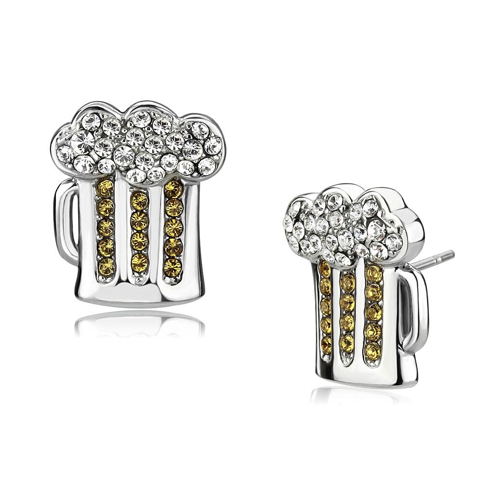 TK3658 - High polished (no plating) Stainless Steel Earrings with Top Grade Crystal  in Topaz