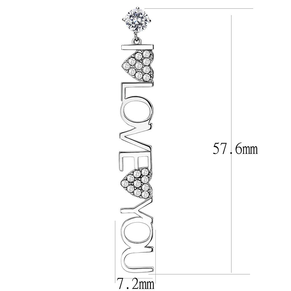 TK3665 - High polished (no plating) Stainless Steel Earrings with AAA Grade CZ  in Clear