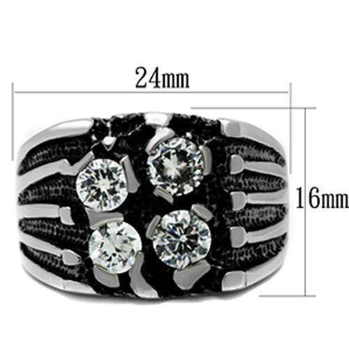 TK366 - High polished (no plating) Stainless Steel Ring with AAA Grade CZ  in Clear