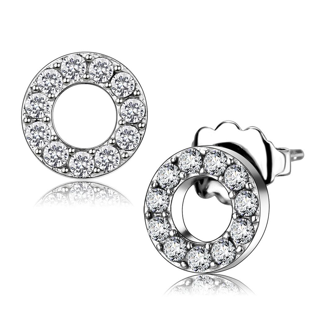 TK3679 - High polished (no plating) Stainless Steel Earrings with AAA Grade CZ  in Clear