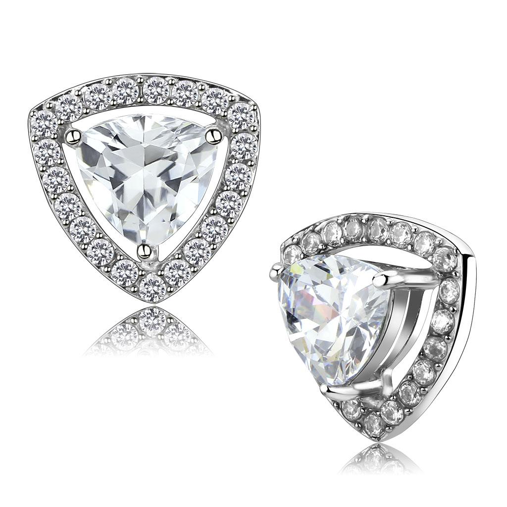 TK3680 - High polished (no plating) Stainless Steel Earrings with AAA Grade CZ  in Clear