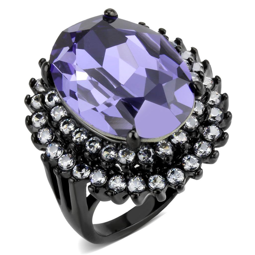 TK3687 - IP Black(Ion Plating) Stainless Steel Ring with Top Grade Crystal  in Tanzanite