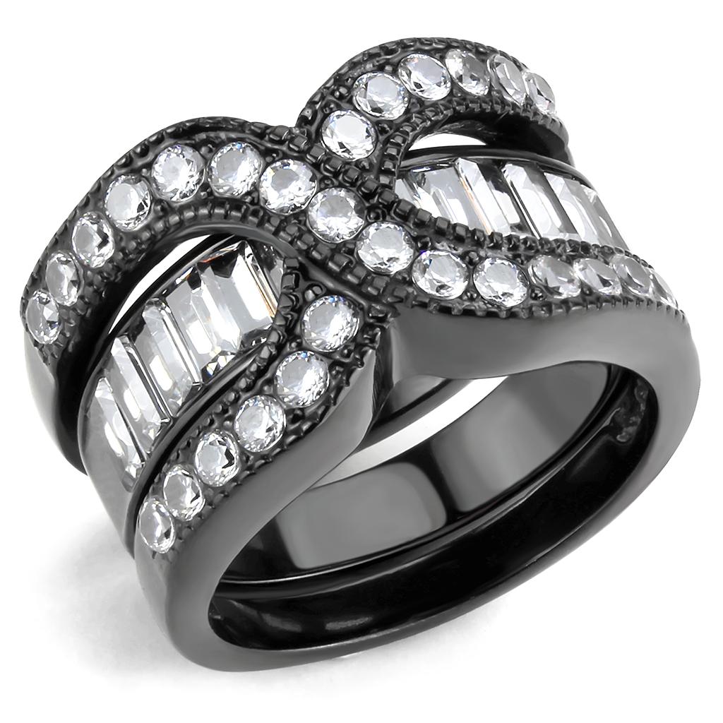 TK3694 - IP Black(Ion Plating) Stainless Steel Ring with AAA Grade CZ  in Clear