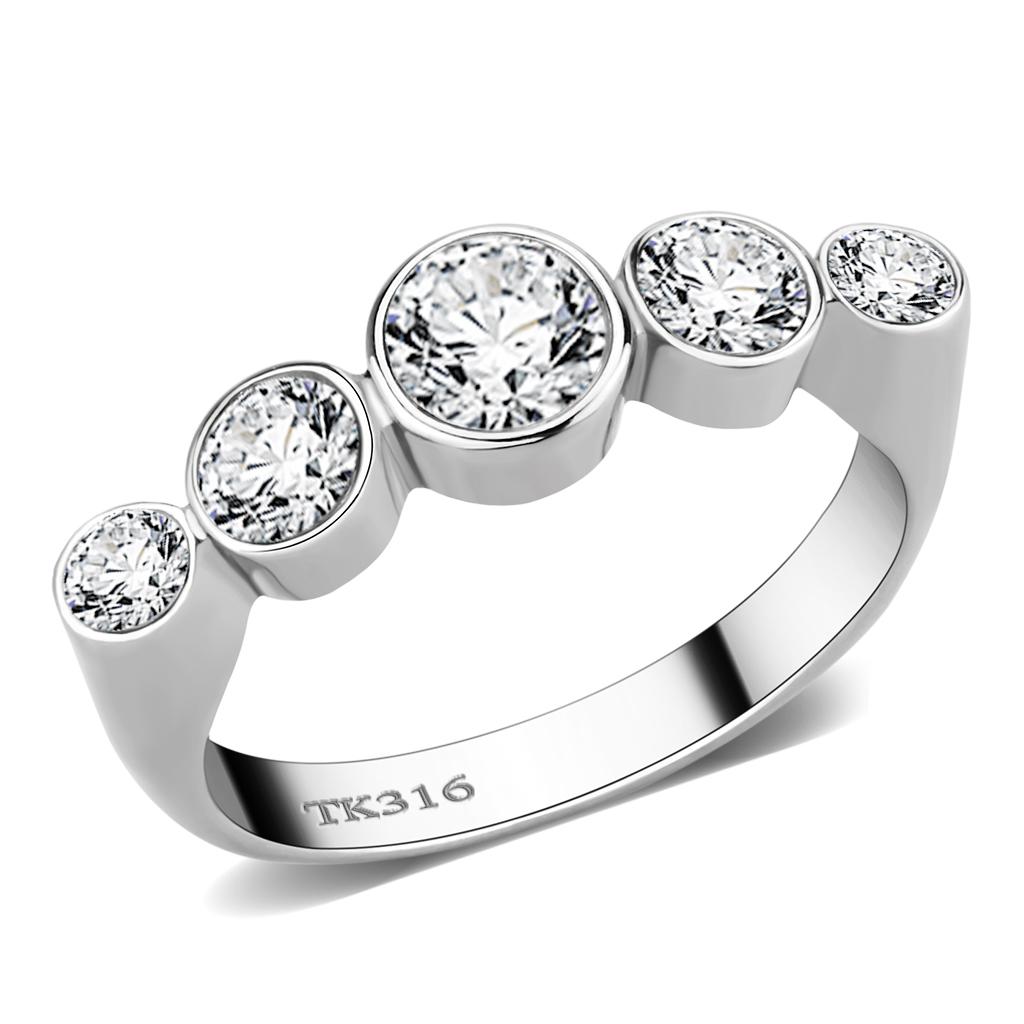 TK3697 - High polished (no plating) Stainless Steel Ring with AAA Grade CZ  in Clear