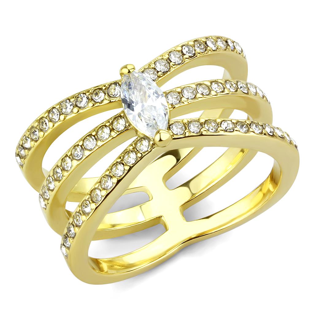 TK3705 - IP Gold(Ion Plating) Stainless Steel Ring with AAA Grade CZ  in Clear